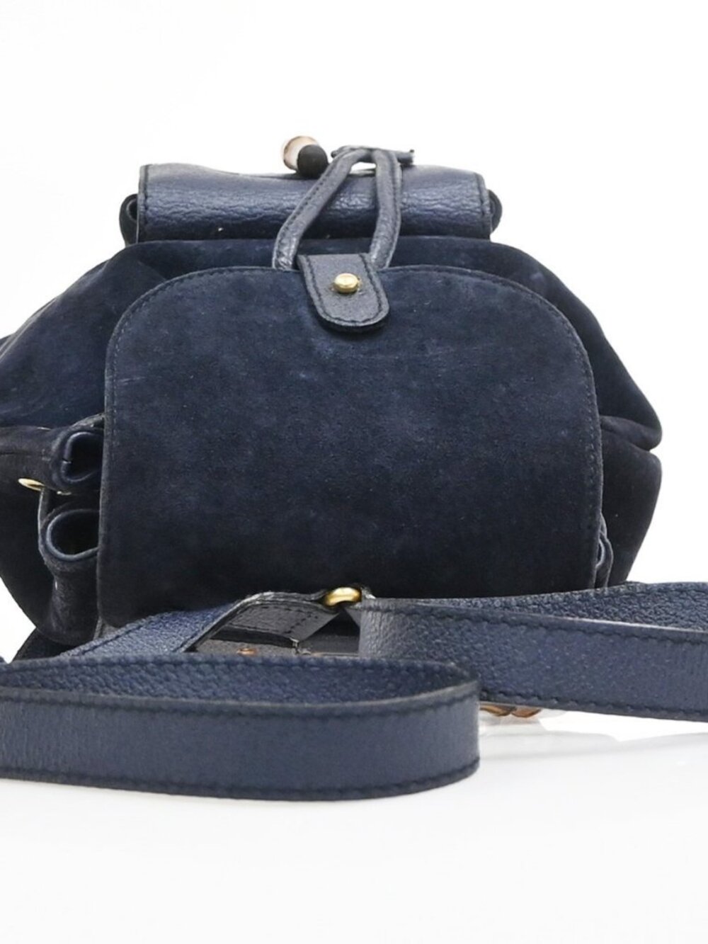 GUCCI Bamboo Logo 2way Back Pack Bag Suede Leather Navy Blue GHW Italy 38MA494 - Picture 5 of 16